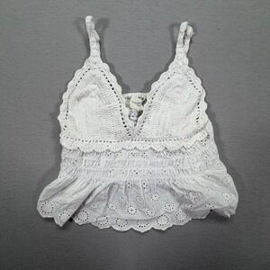 American Flirt Women Camisole Regular‎ White Crochet Eyelet Boho Peplum M